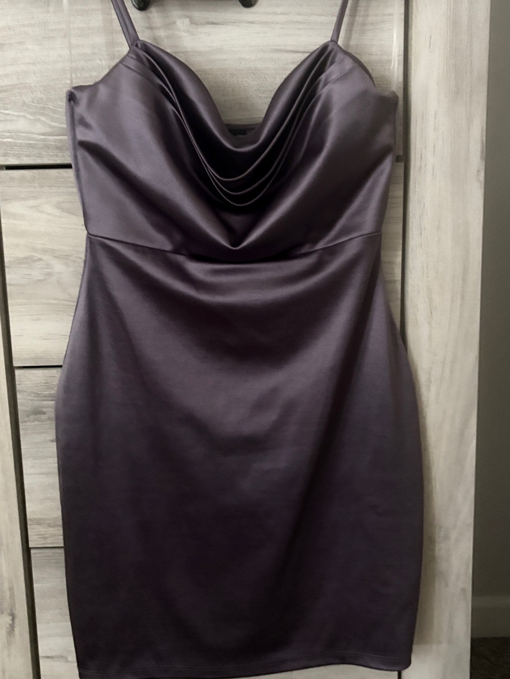 Windsor Satin Cowl Neck Mini Dress in Deep Plum